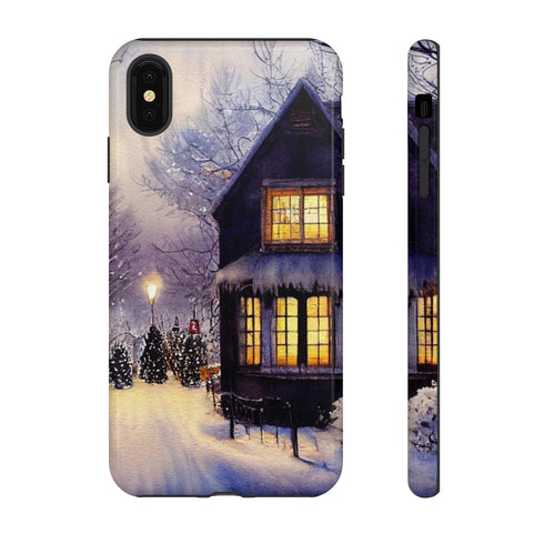 Glowing Homes in the Snow with Christmas Decorations - Impact Resistant Phone Case iPhone XS MAX Glossy